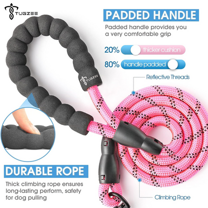 TUGZEE Dog Leash with Comfortable Padded Handle Reflective - Strong & Durable for Small, Medium and Large Dogs