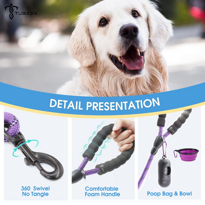 TUGZEE Dog Leash with Comfortable Padded Handle Reflective - Strong & Durable for Small, Medium and Large Dogs