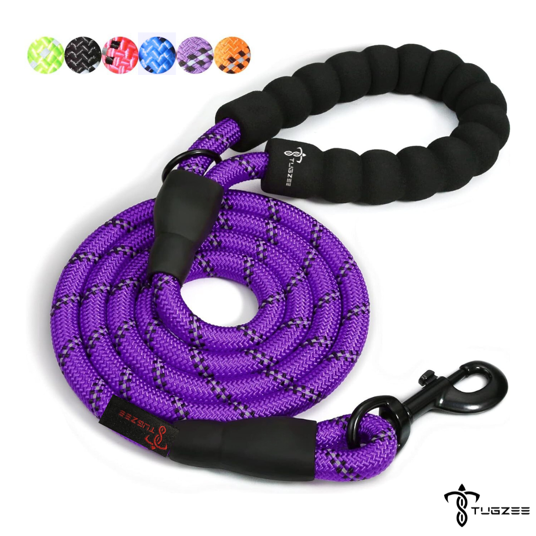 TUGZEE Dog Leash with Comfortable Padded Handle Reflective - Strong & Durable for Small, Medium and Large Dogs