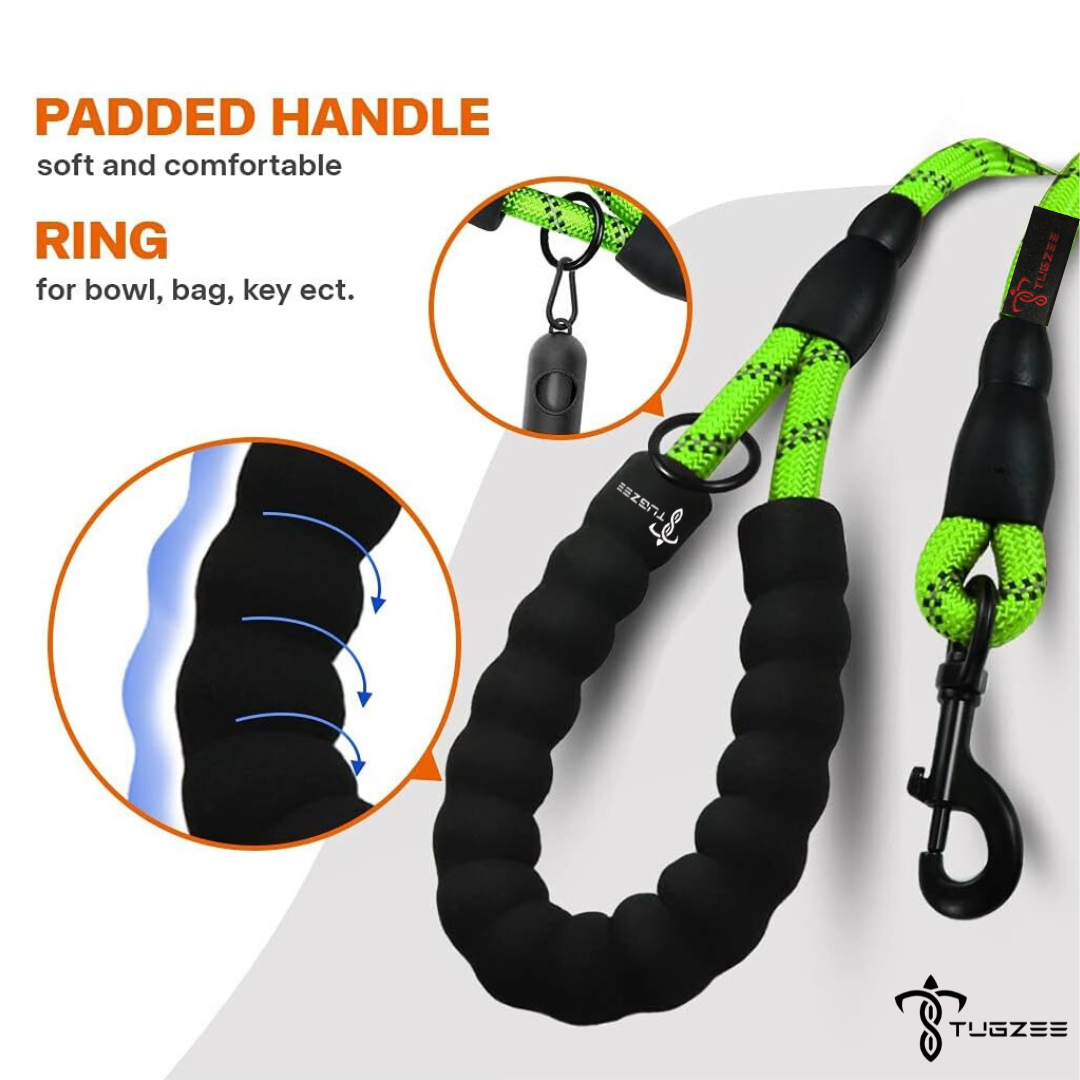 TUGZEE Dog Leash with Comfortable Padded Handle Reflective - Strong & Durable for Small, Medium and Large Dogs