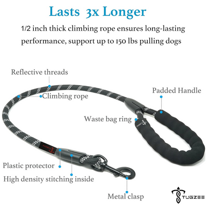 TUGZEE Dual Dog Leash with Shock Absorbing Reflective
