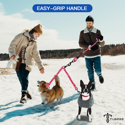 TUGZEE Dual Dog Leash with Shock Absorbing Reflective