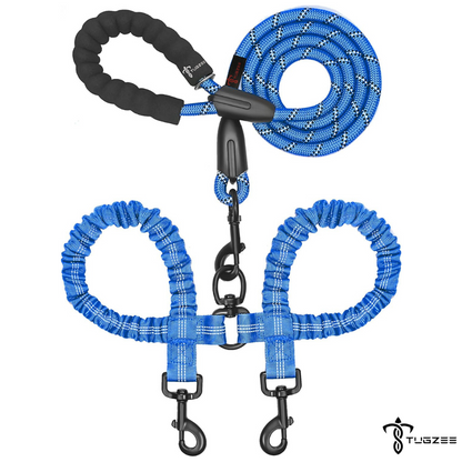 TUGZEE Dual Dog Leash with Shock Absorbing Reflective