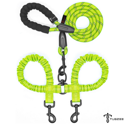 TUGZEE Dual Dog Leash with Shock Absorbing Reflective