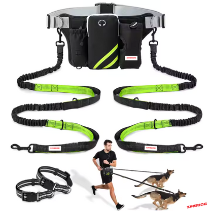 ZINGDOG Hands-Free Dual Dog Leash with Waist Pouch for Running, Walking & Hiking