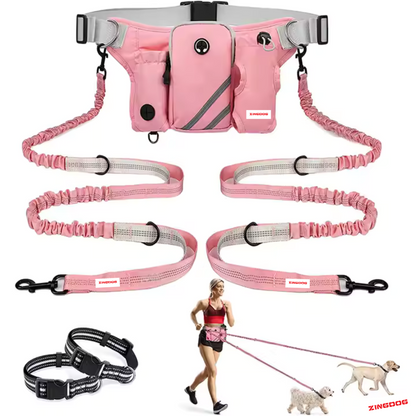 ZINGDOG Hands-Free Dual Dog Leash with Waist Pouch for Running, Walking & Hiking